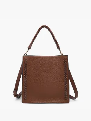 Brown Esme Whipstitch Detail Tote w/ Braided Handle