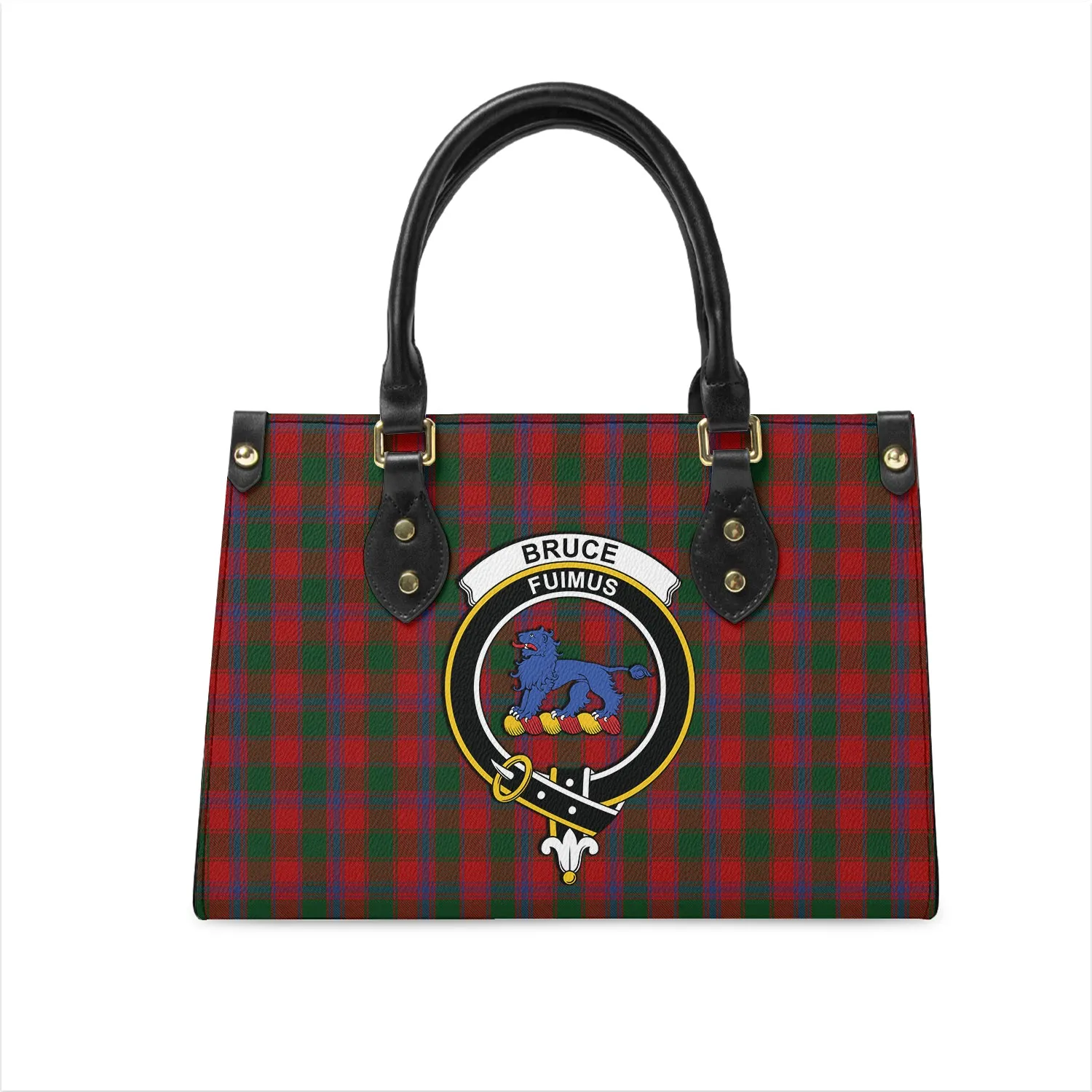 Bruce Old Tartan Leather Bag with Family Crest