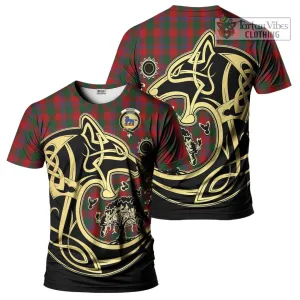 Bruce Old Tartan T-Shirt with Family Crest Celtic Wolf Style