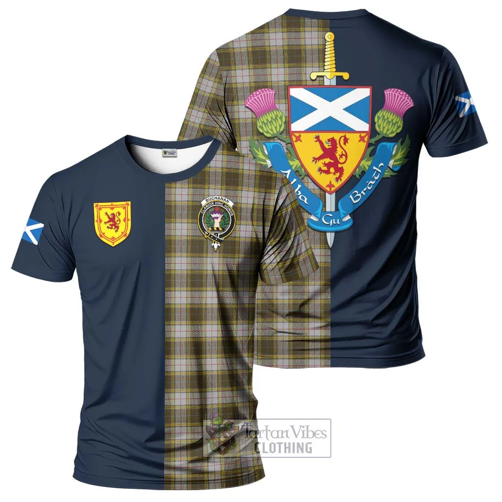 Buchanan Dress Tartan T-Shirt Alba with Scottish Lion Royal Arm Half Style