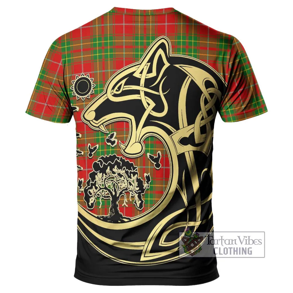 Burnett Tartan T-Shirt with Family Crest Celtic Wolf Style