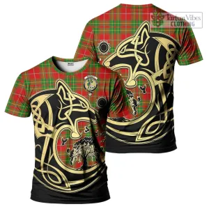 Burnett Tartan T-Shirt with Family Crest Celtic Wolf Style