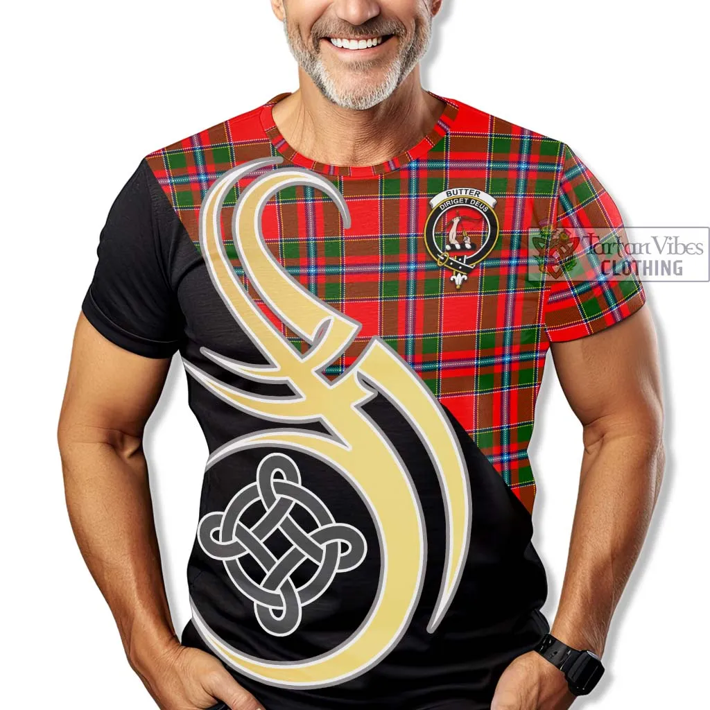 Butter Tartan T-Shirt with Family Crest and Celtic Symbol Style