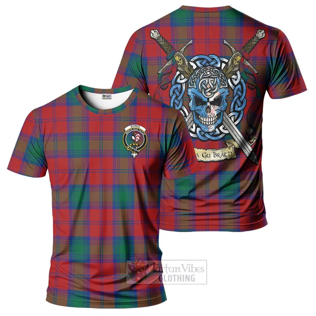 Byres (Byses) Tartan T-Shirt with Family Crest Celtic Skull Style