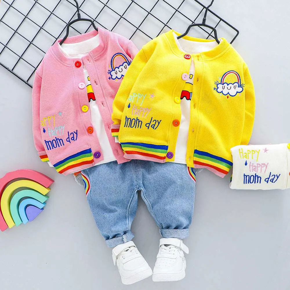 Cool 3Pcs Cotton Rainbow Print Jacket, Shirt and Pants