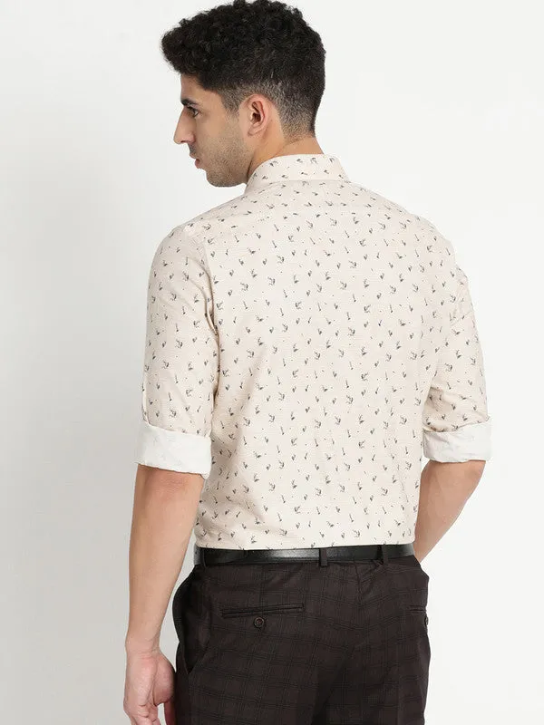 Cotton Beige Printed Slim Fit Shirts