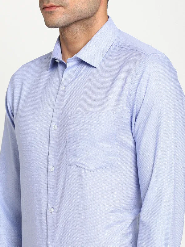 Cotton Light Blue Slim Fit Self Design Shirts