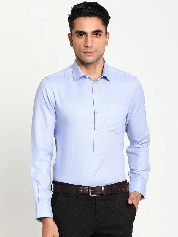 Cotton Light Blue Slim Fit Self Design Shirts