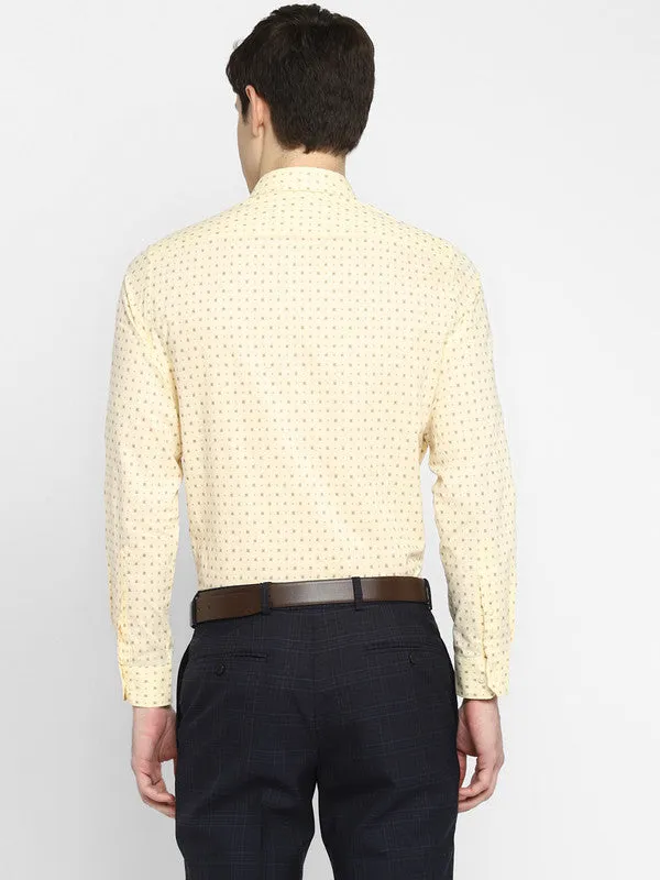 Cotton Linen Light Yellow Slim Fit Printed Shirts