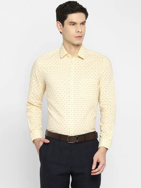 Cotton Linen Light Yellow Slim Fit Printed Shirts