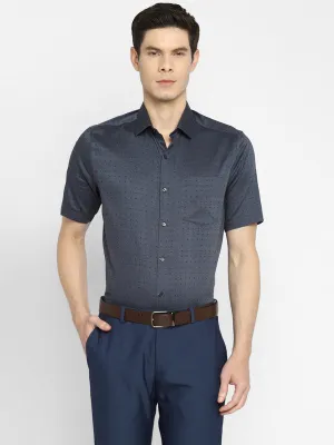 Cotton Navy Blue Regular Fit Self Design Shirts