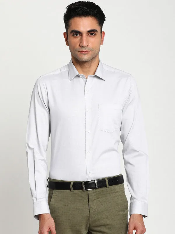 Cotton White Slim Fit Self Design Formal Shirts