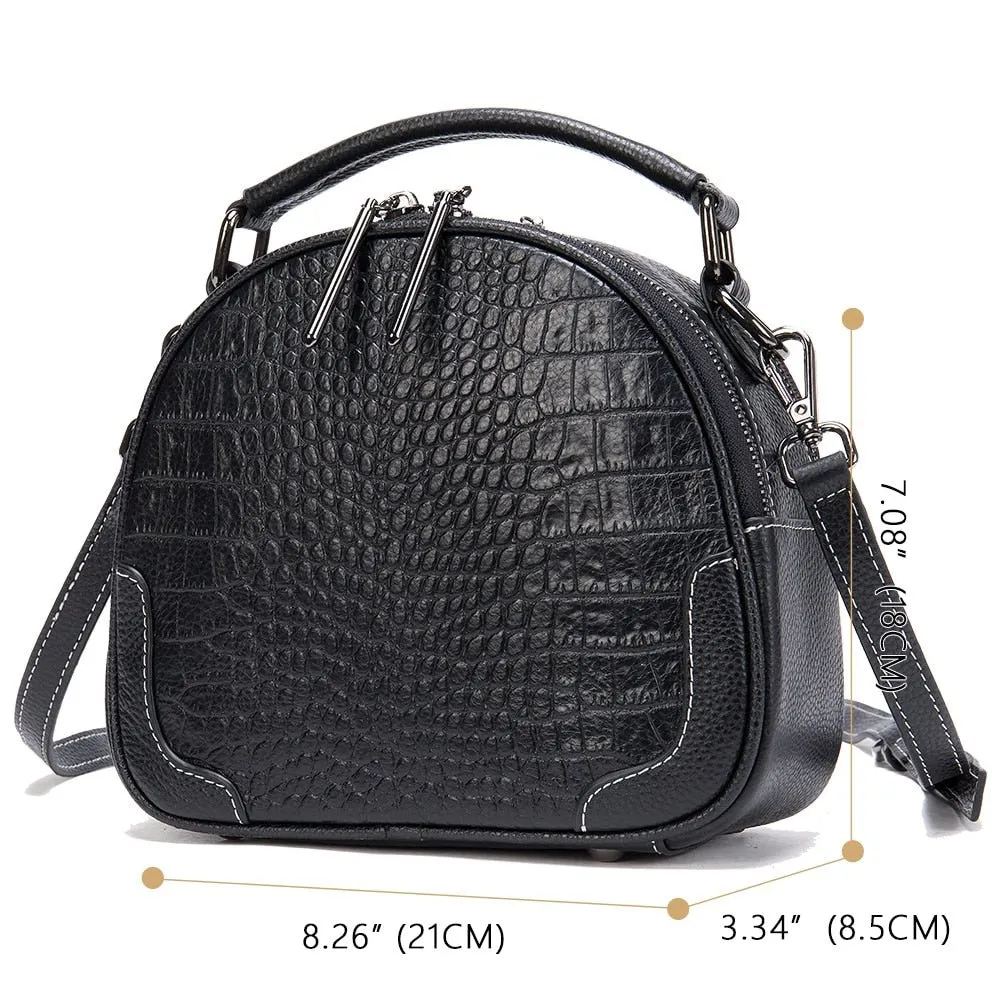 CrocoChic Leather Zipper Sling Messenger Tote Bag