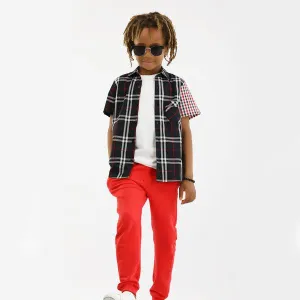 DUAL-PATTERN MULTICOLOR SHORT SLEEVE CHECK SHIRT FOR BOYS