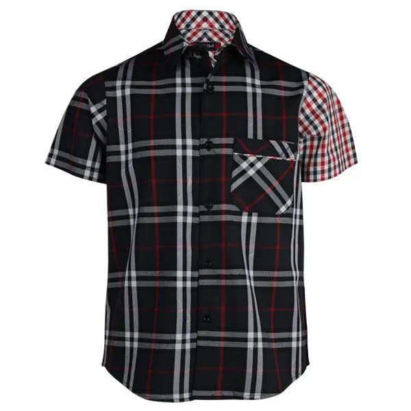 DUAL-PATTERN MULTICOLOR SHORT SLEEVE CHECK SHIRT FOR BOYS