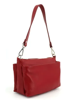 Effetty 3 Partitions Shoulder Handbag made from Genuine Leather, Red