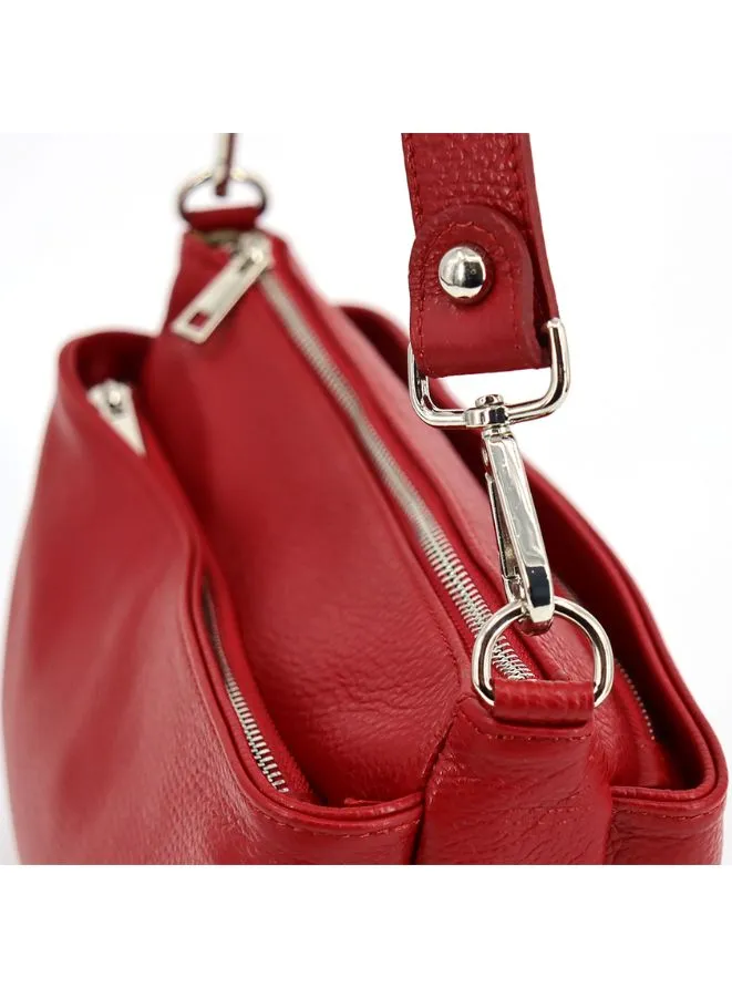 Effetty 3 Partitions Shoulder Handbag made from Genuine Leather, Red