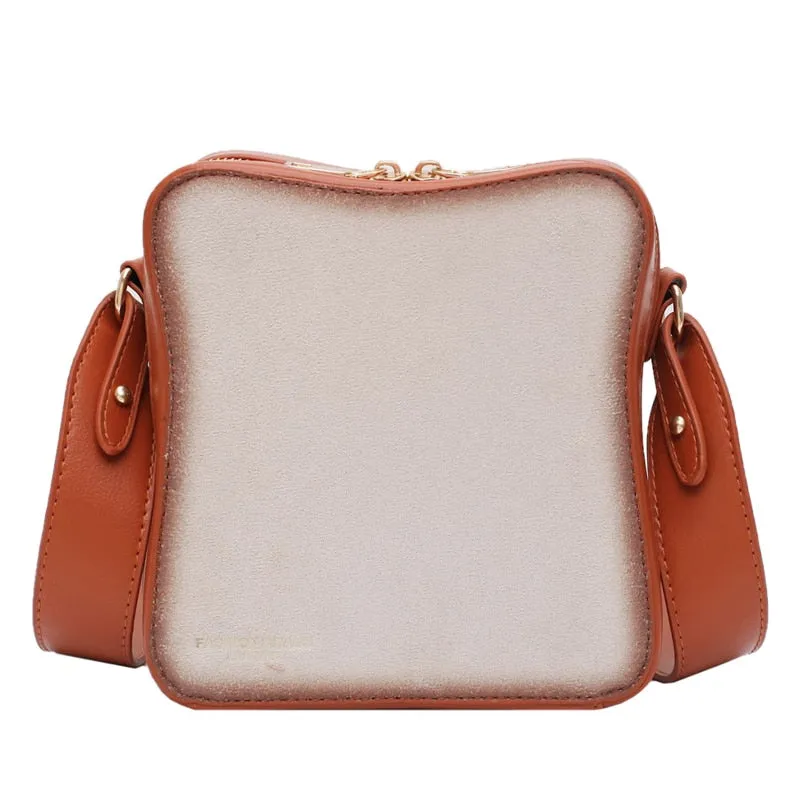 Fun Toast Design Crossbody Bag - PU Leather Fashion Women Purses