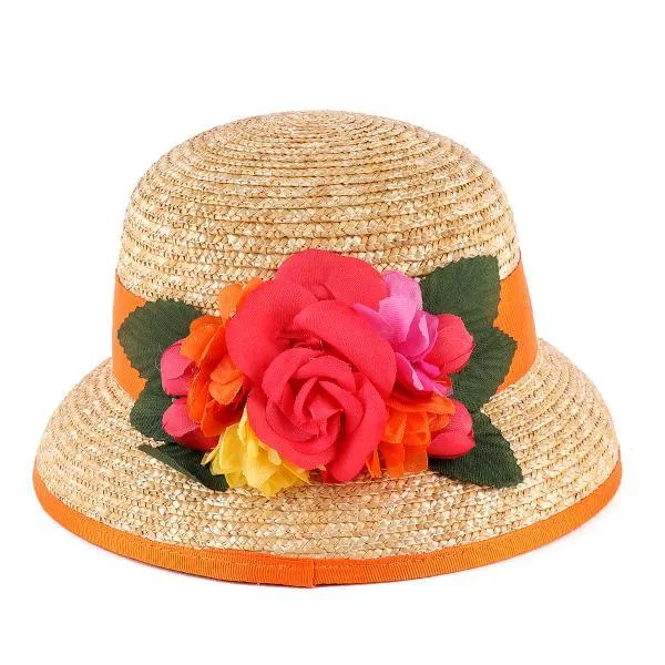 GIRLS FLOWER HAT - CORAL