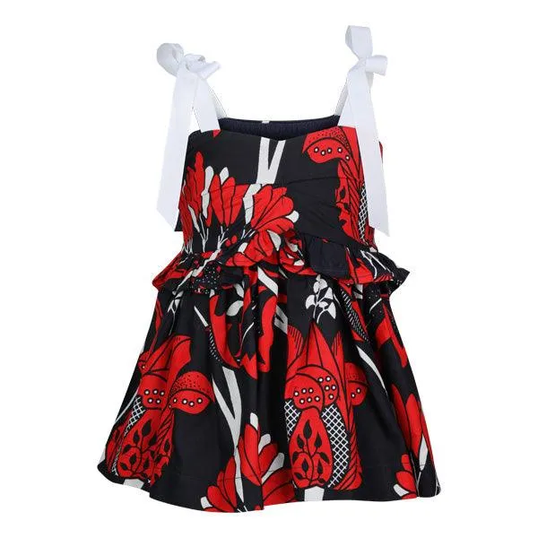 GIRLS STRAP DRESS SET - RED, BLACK AND WHITE