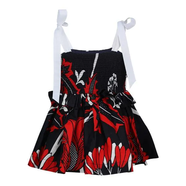 GIRLS STRAP DRESS SET - RED, BLACK AND WHITE