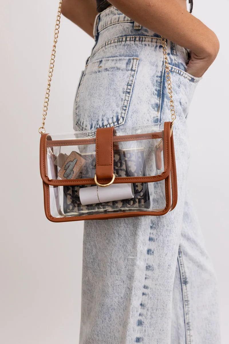 Glam Clear Stadium Bag with Gold Chain Strap