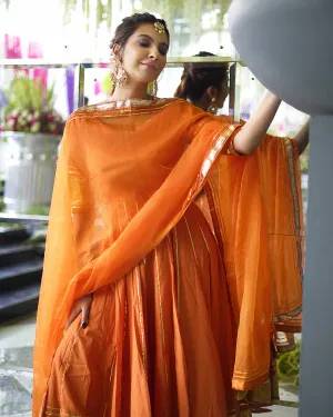 Golden Orange Gotapatti Anarkali Set | Relove