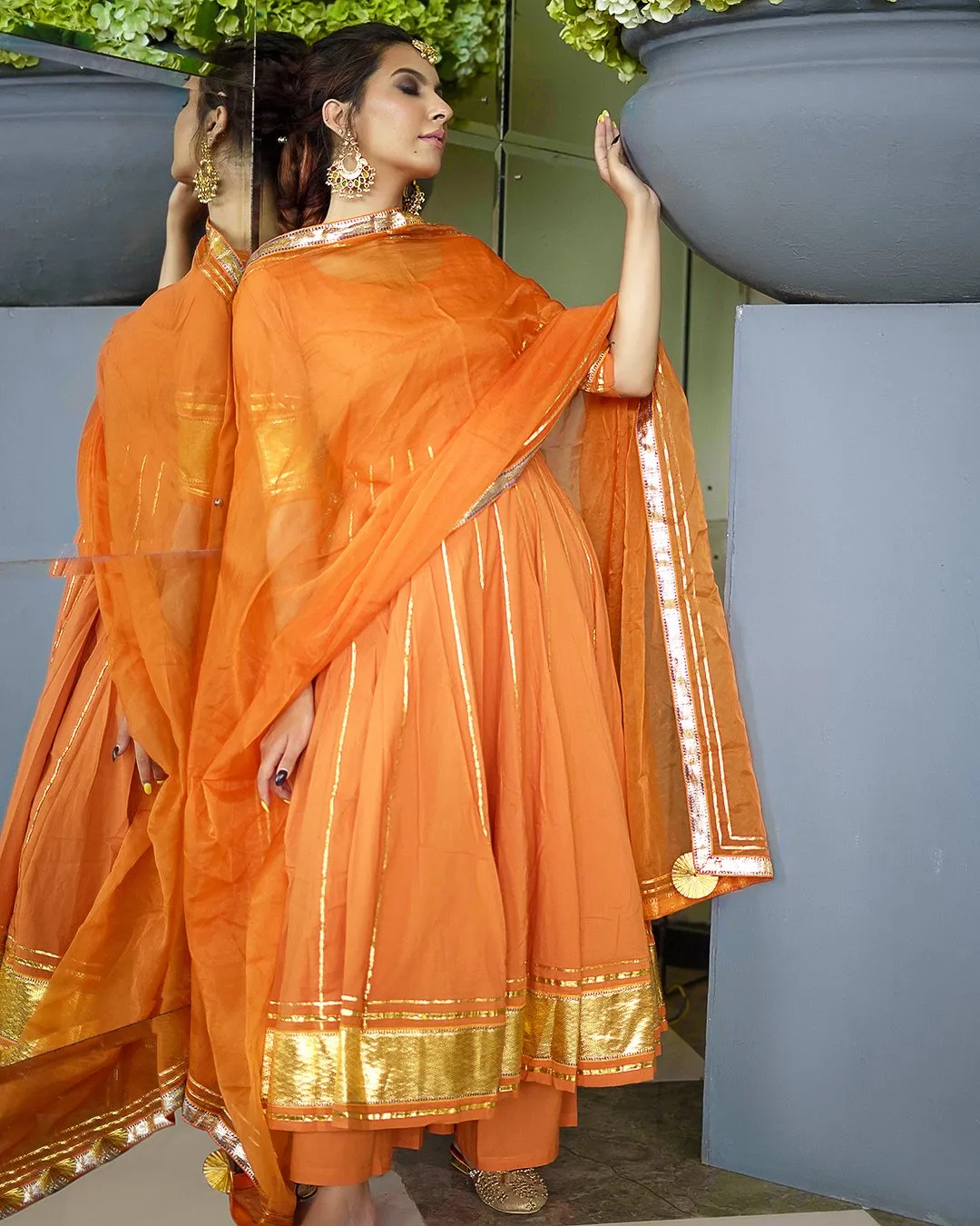 Golden Orange Gotapatti Anarkali Set | Relove