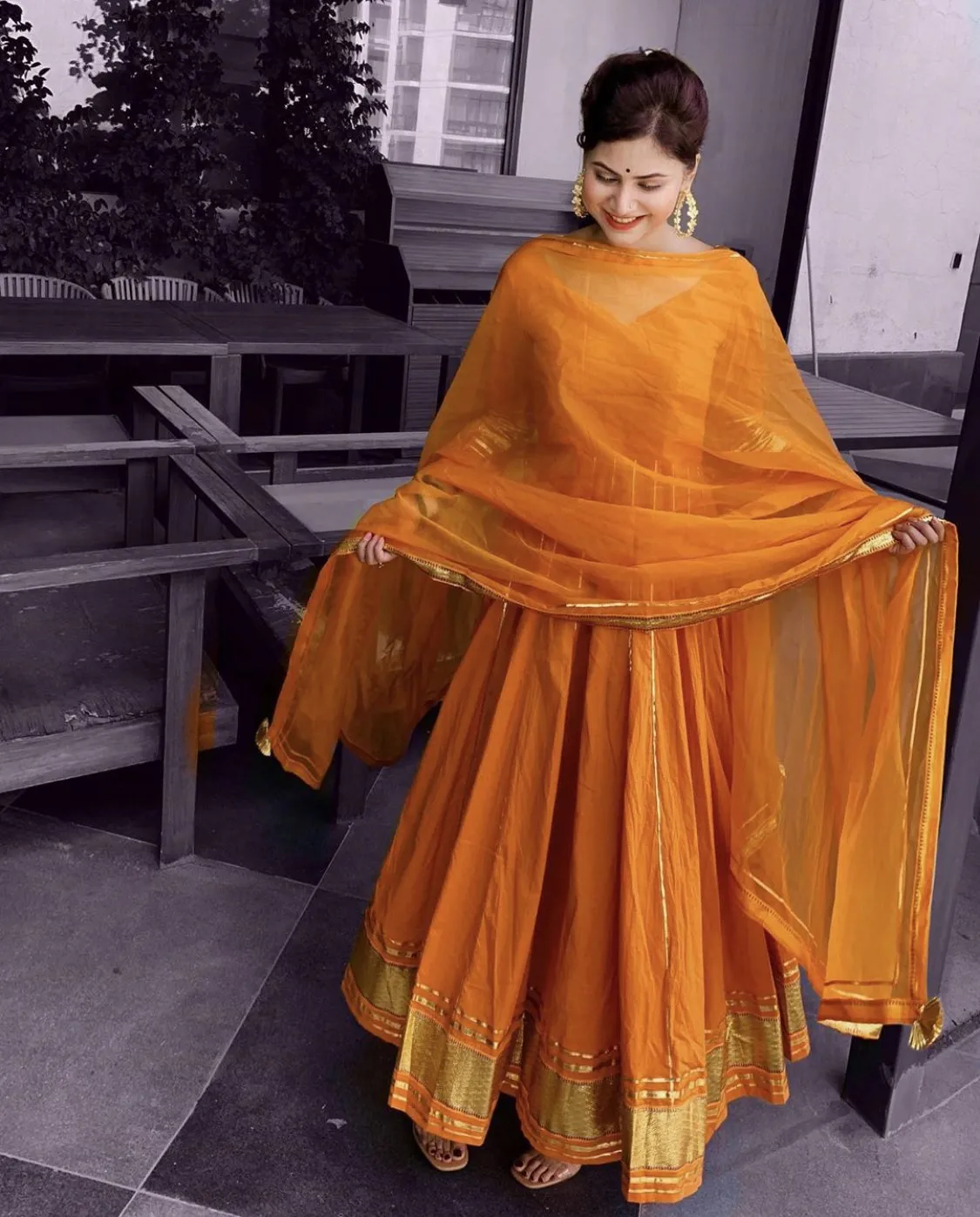 Golden Orange Gotapatti Anarkali Set | Relove