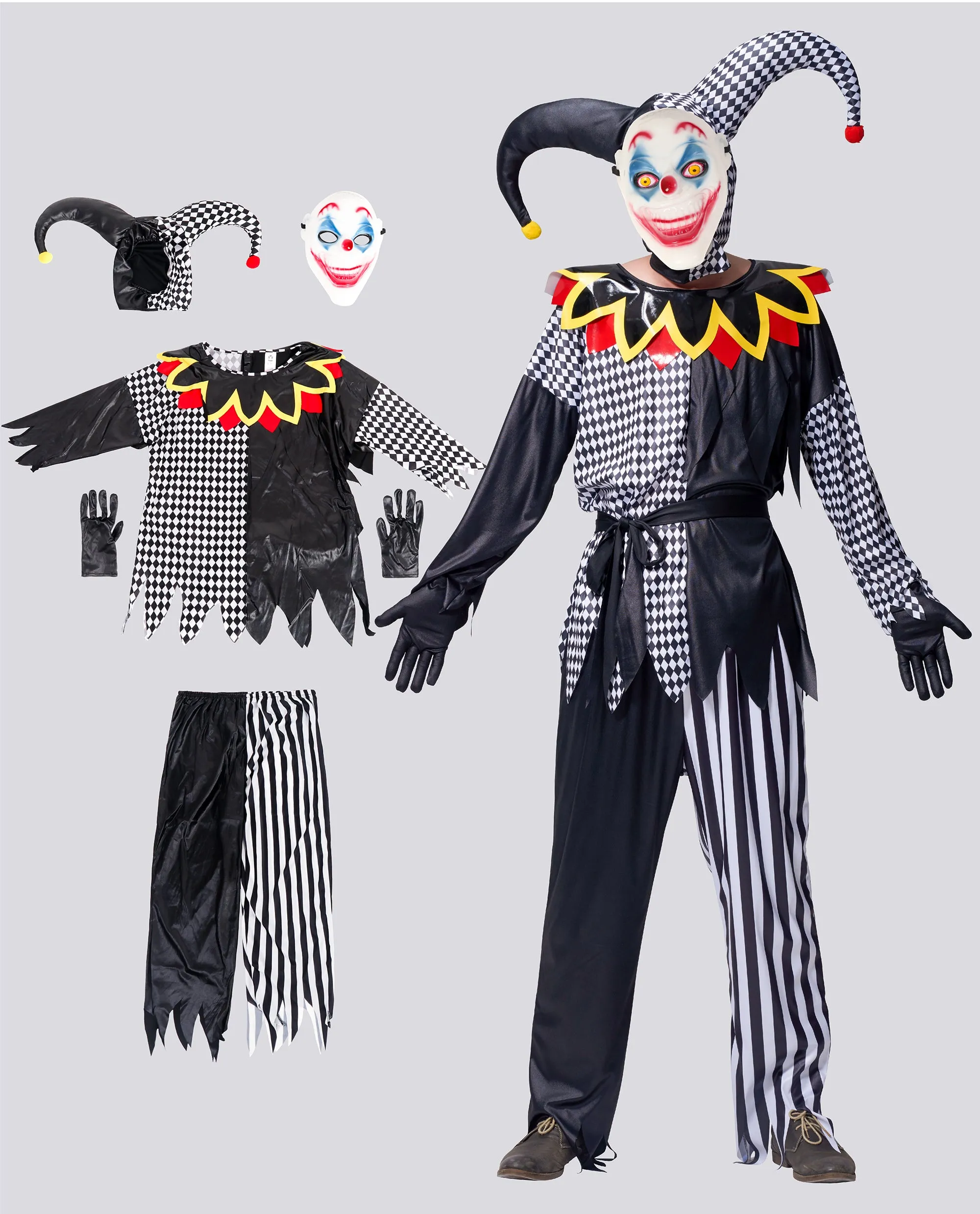 Halloween Clown Costume Men Women Jester Suit