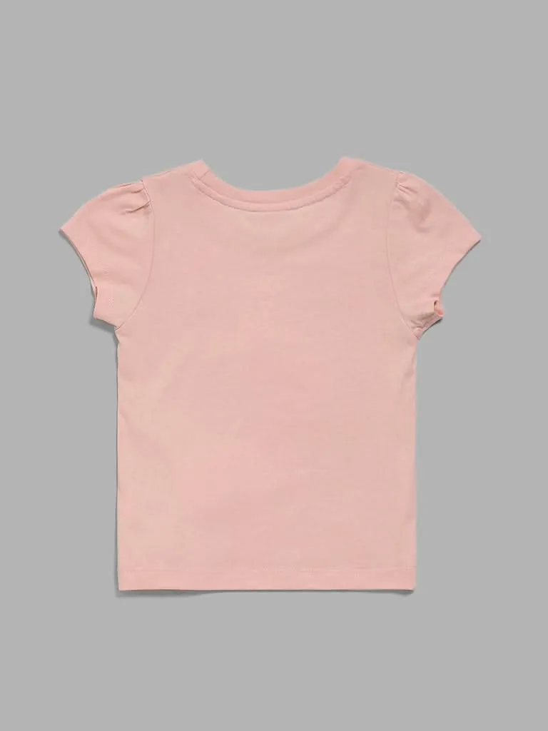 HOP Kids Peach Bunny Printed T-Shirt