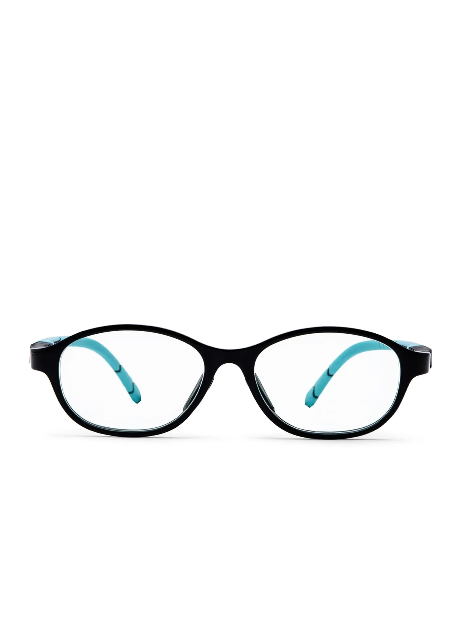 Intellilens | Zero Power Blue Cut Computer Glasses | Anti Glare, Lightweight & Blocks Harmful Rays | UV Protection Specs | For Boys & Girls | Black & Blue | Oval| Small