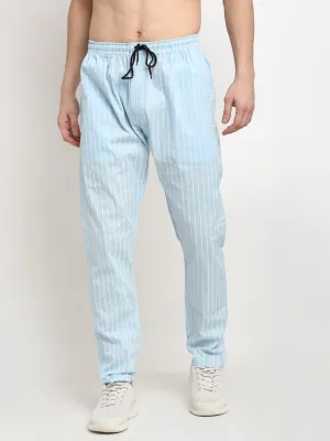 Jashvi Men's Blue Cotton Striped Track Pants