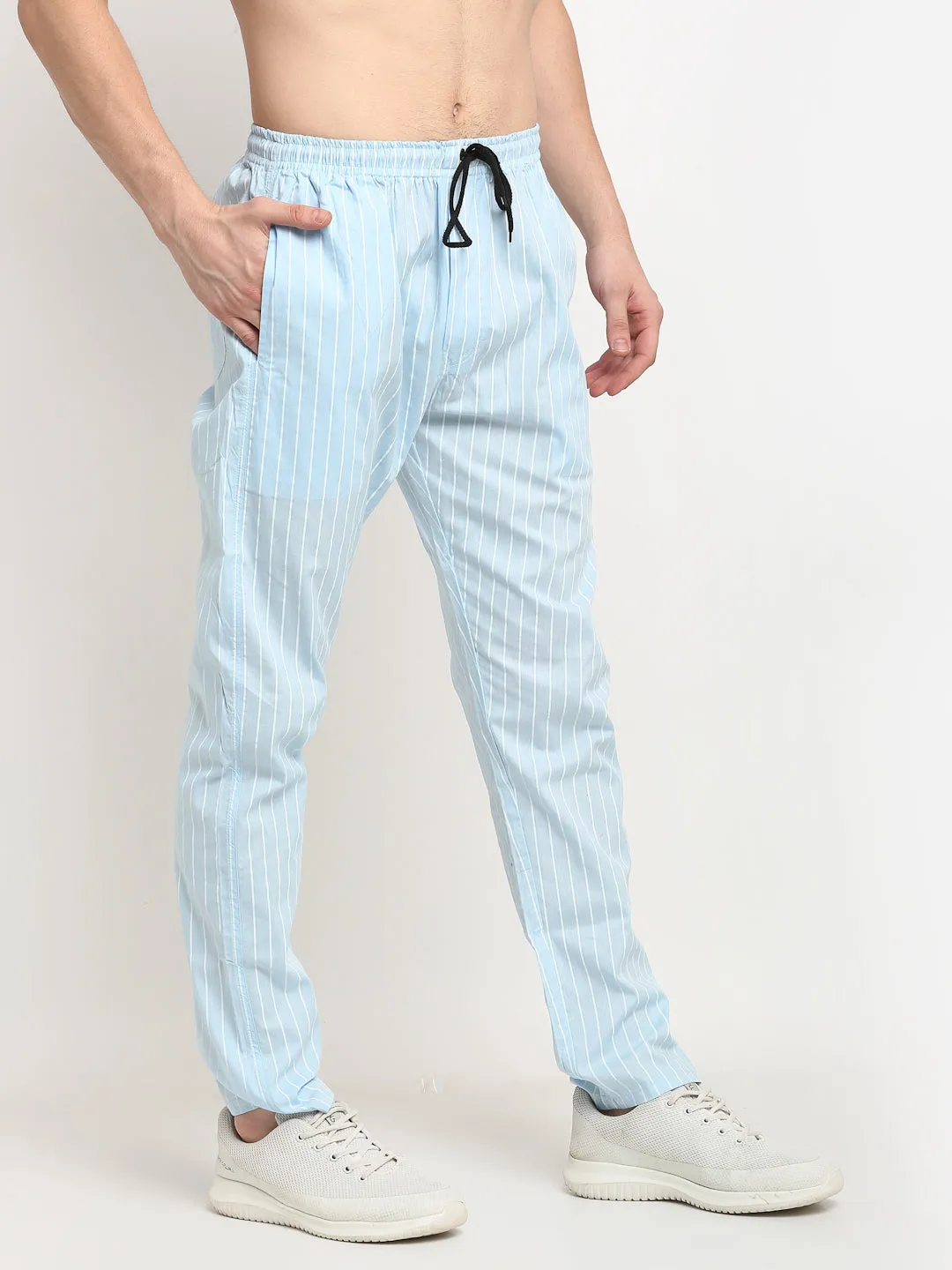 Jashvi Men's Blue Cotton Striped Track Pants