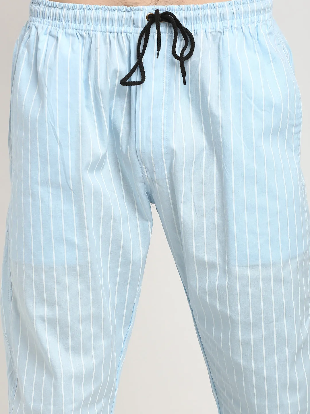 Jashvi Men's Blue Cotton Striped Track Pants