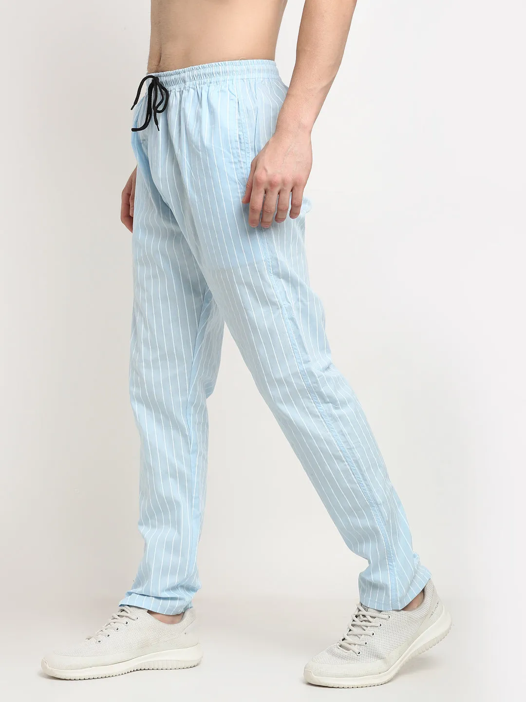 Jashvi Men's Blue Cotton Striped Track Pants