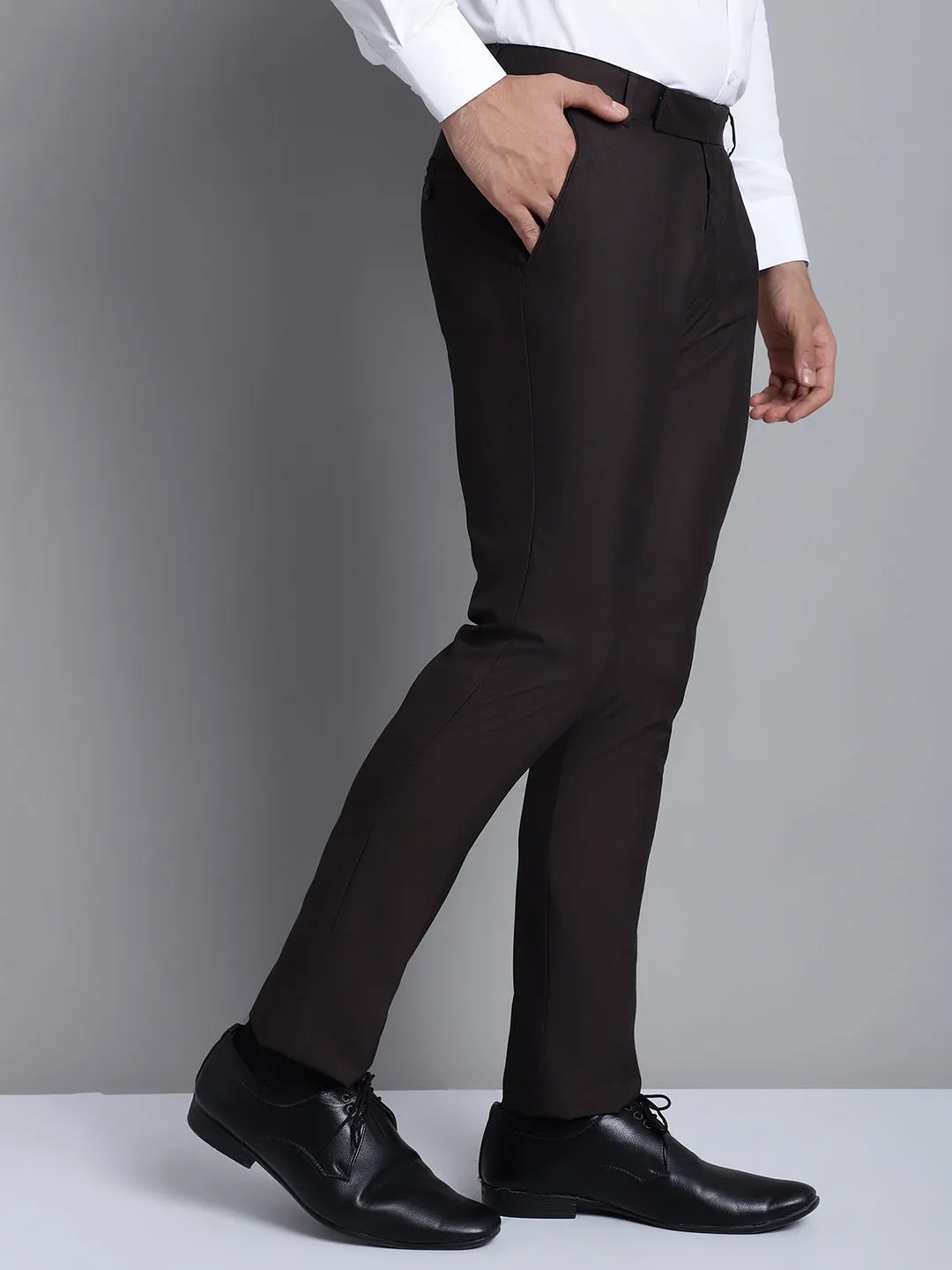 Jashvi Men's Coffee Tapered Fit Formal Trousers