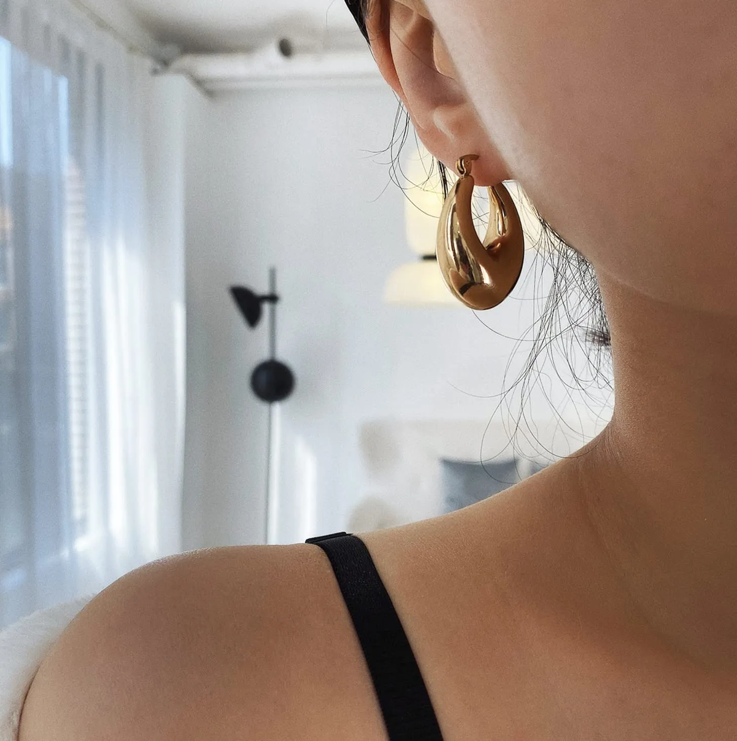 Joker & Witch Minimal Drop Shaped Gold Hoops for Women