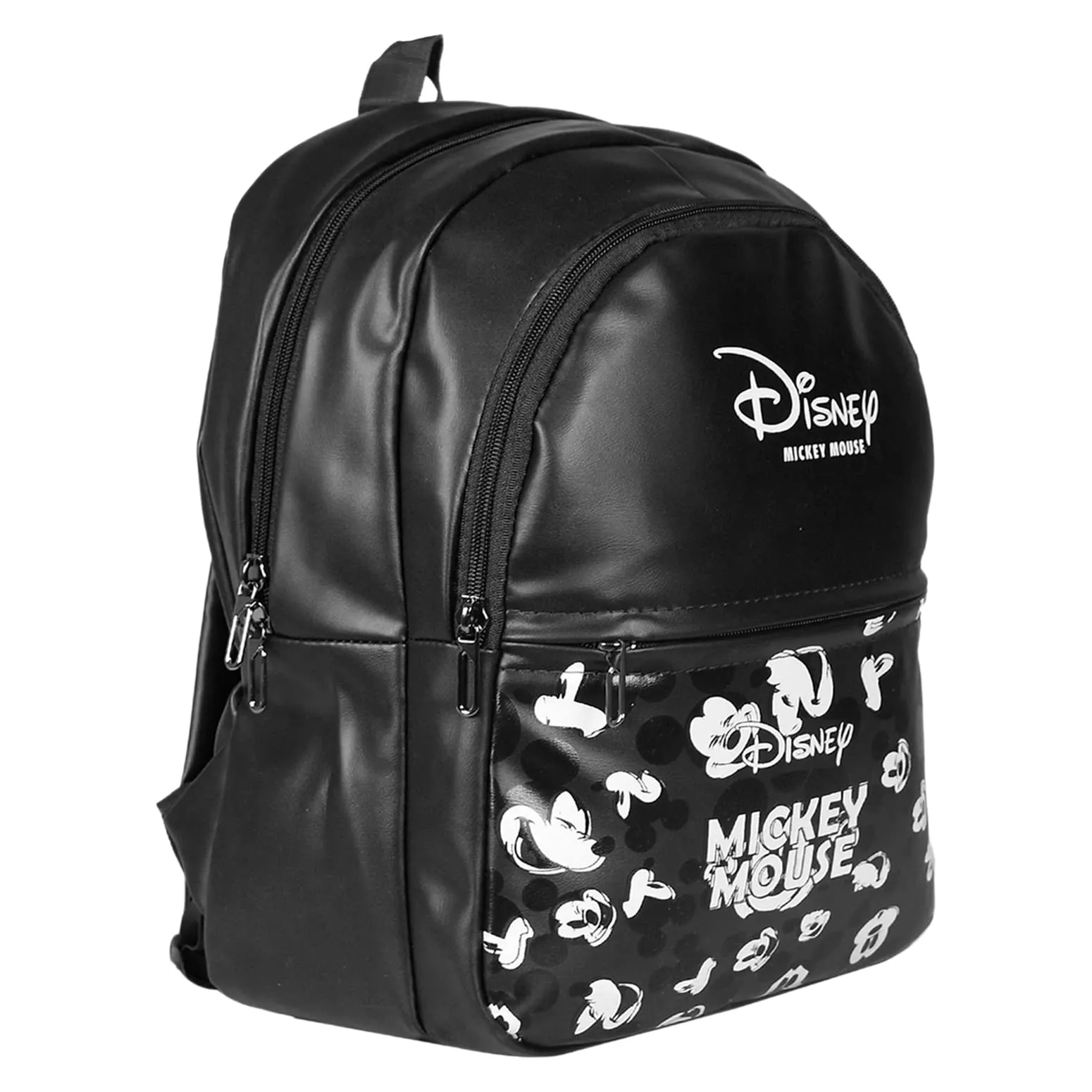 Kuber Industries Disney Mickey School Bag | Leather School Bags | Student Bookbag | School Bag for Girls & Boys | School Backpack for Kids | 3 Compartments School Bag | Black