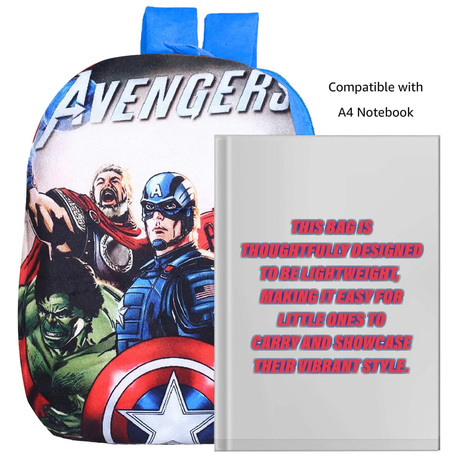 Kuber Industries Marvel Avengers School Bag | Velvet Kids School Bags | Student Bookbag | School Bag for Girls & Boys | School Backpack for Kids | 2 Compartments | Blue