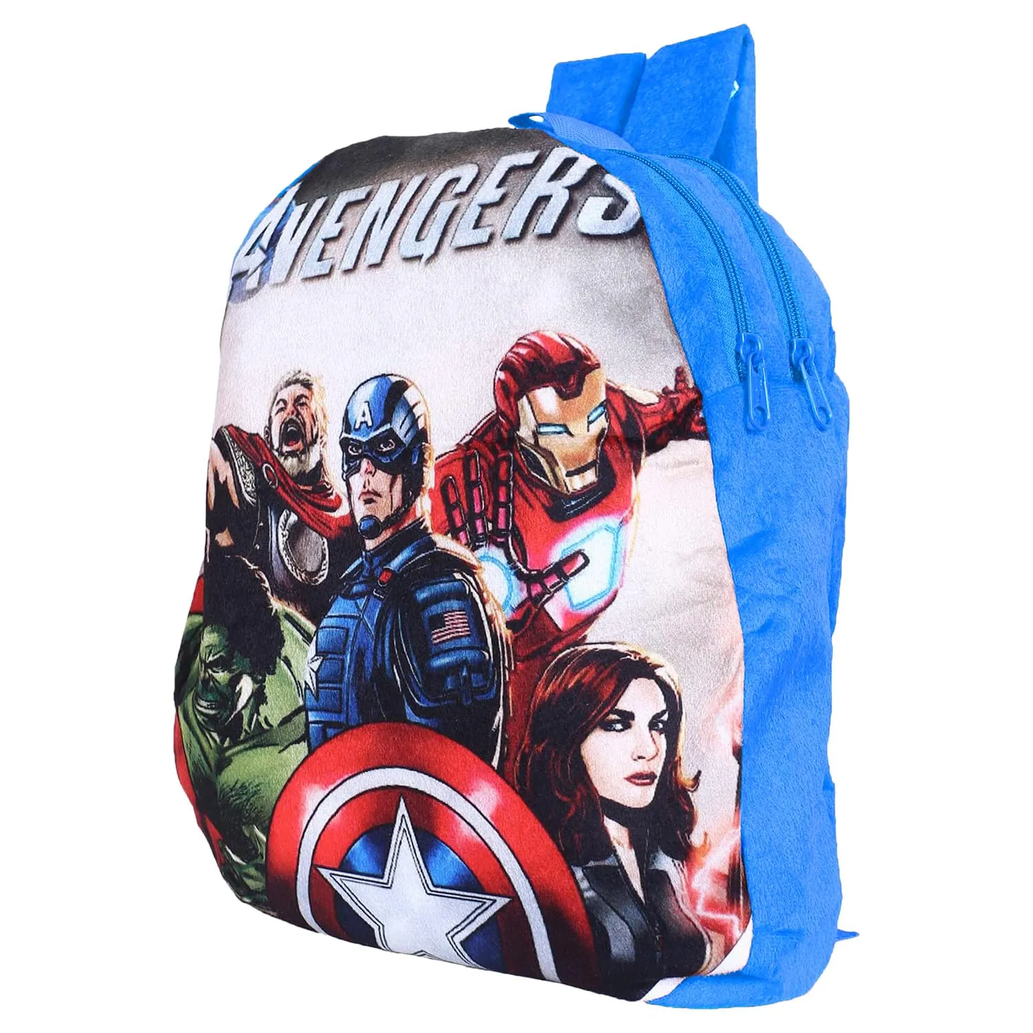 Kuber Industries Marvel Avengers School Bag | Velvet Kids School Bags | Student Bookbag | School Bag for Girls & Boys | School Backpack for Kids | 2 Compartments | Blue