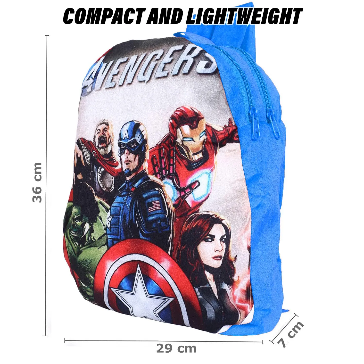 Kuber Industries Marvel Avengers School Bag | Velvet Kids School Bags | Student Bookbag | School Bag for Girls & Boys | School Backpack for Kids | 2 Compartments | Blue