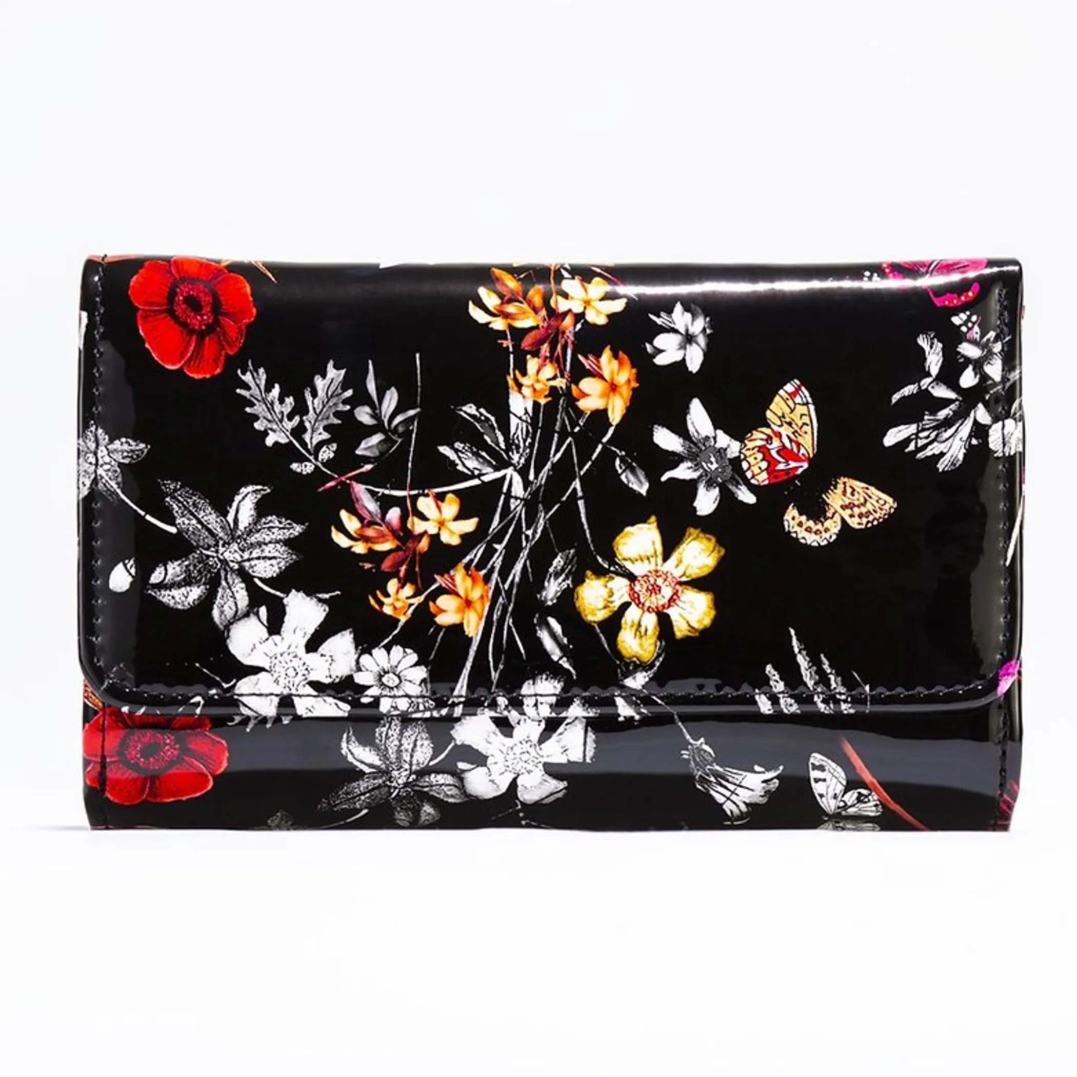 Leather Flower Print Wallet Medium/Large