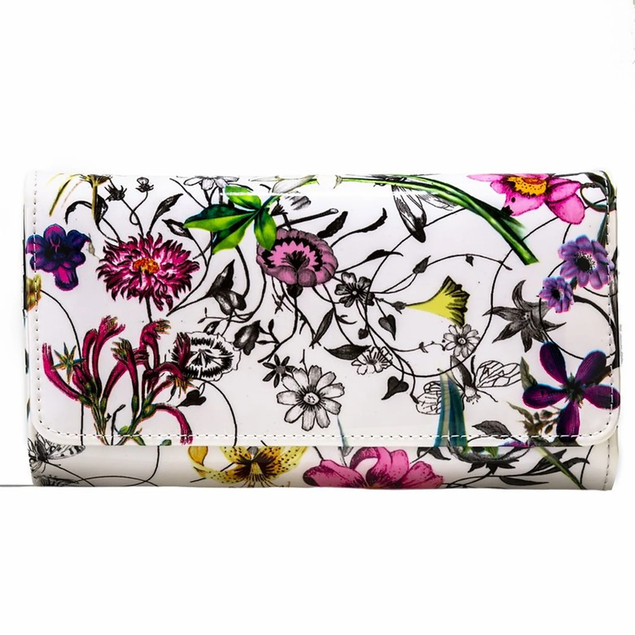 Leather Flower Print Wallet Medium/Large