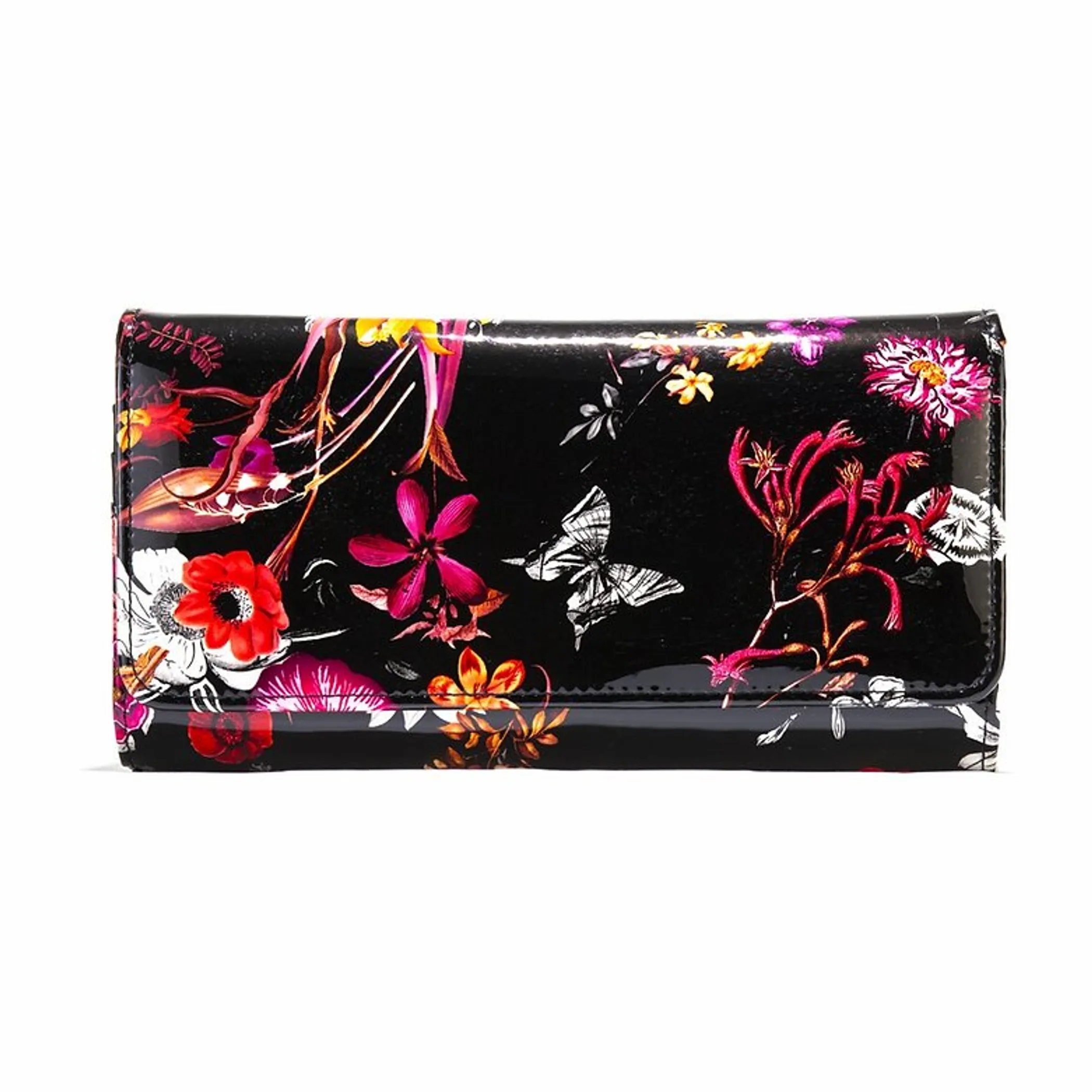 Leather Flower Print Wallet Medium/Large