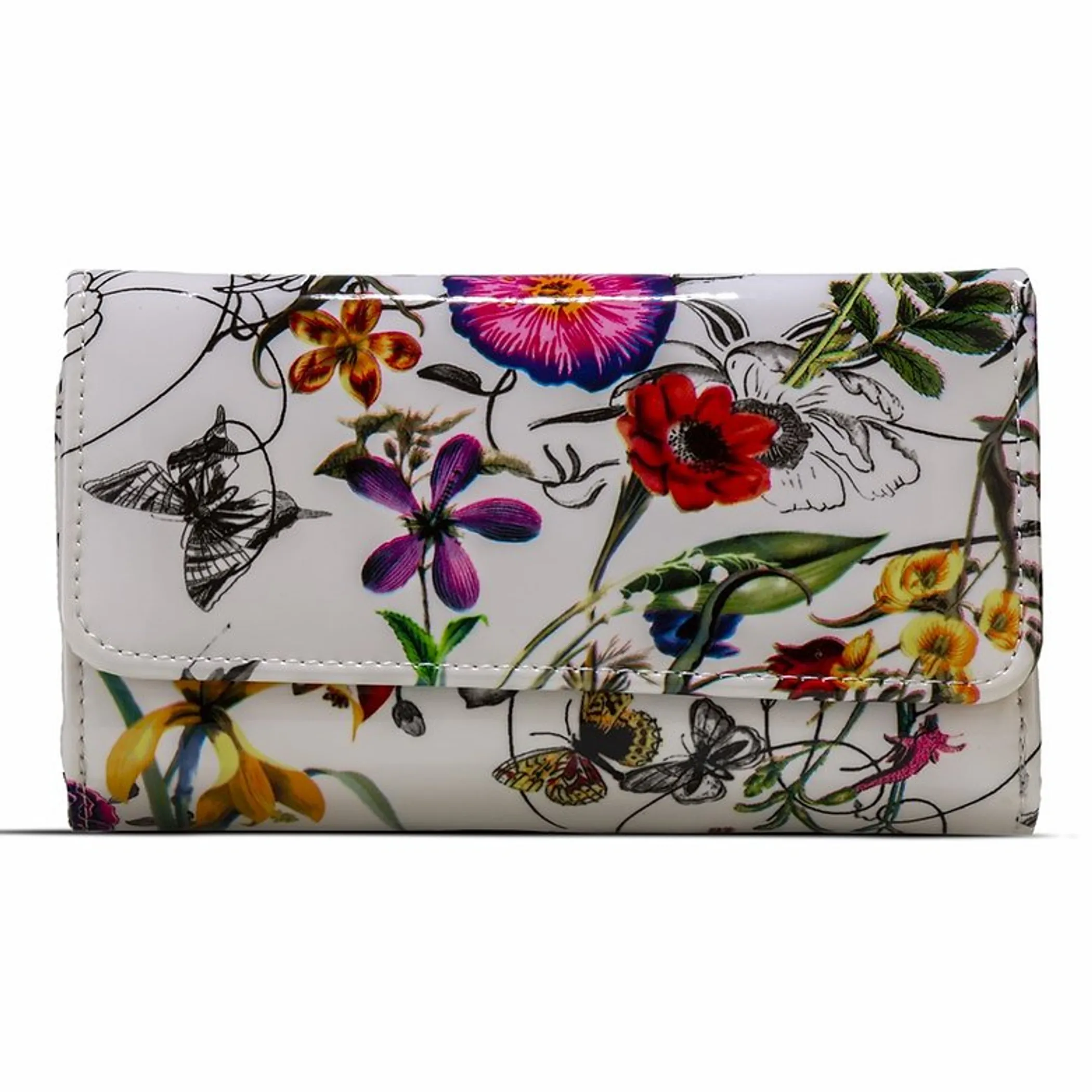 Leather Flower Print Wallet Medium/Large