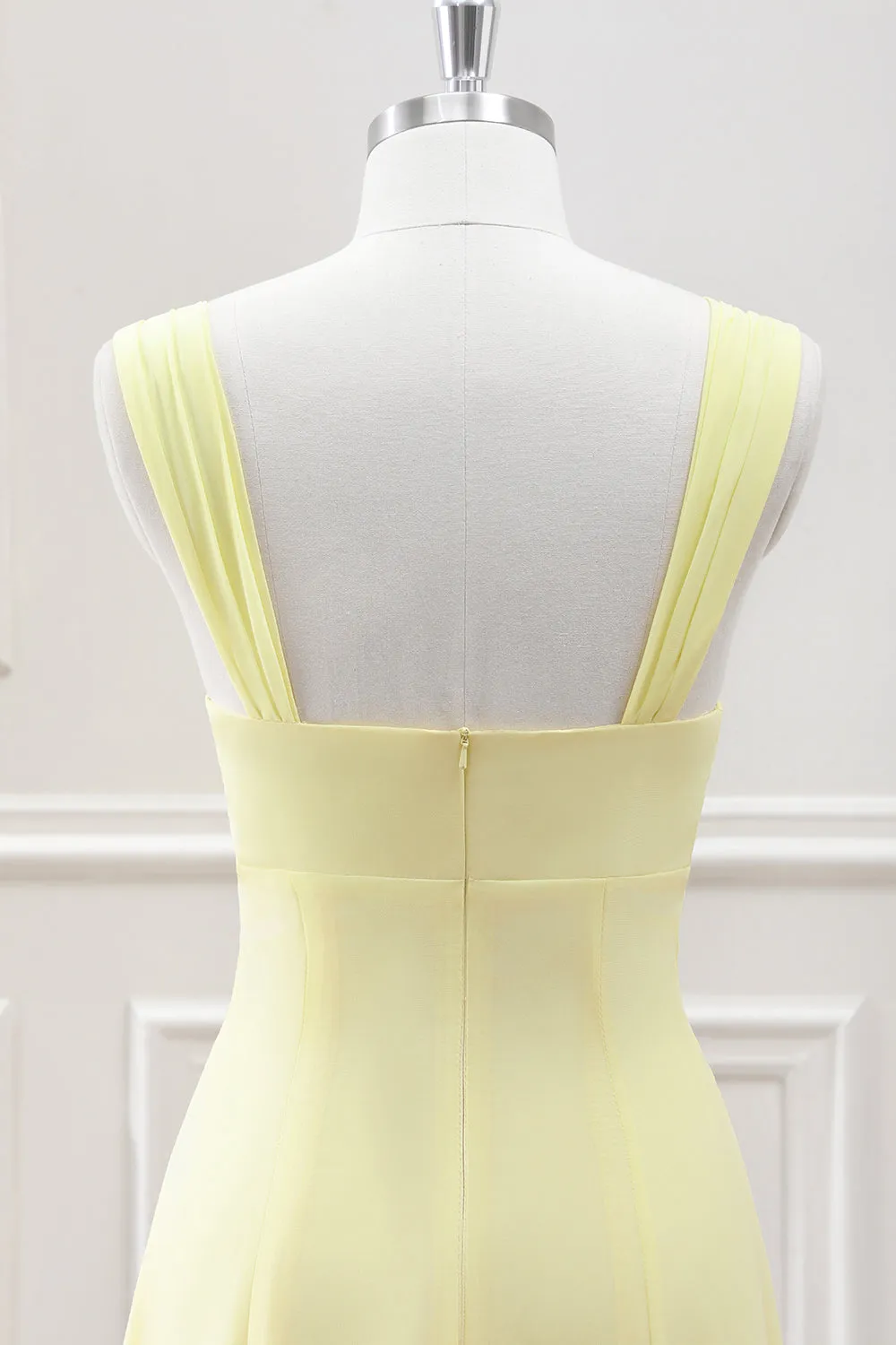 Lemon Yellow Keyhole A Line Tea Length Dress