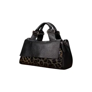 Leopard Luxe Designer Leather Boston Shoulder Bag