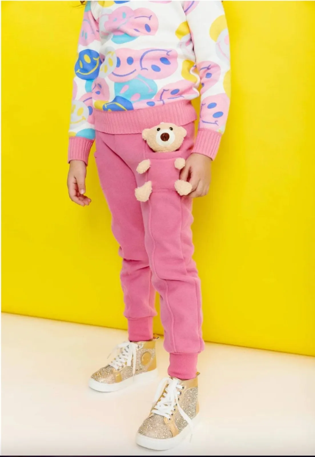 Lola and The Boys Girls Pink Fleece Teddy Bear Pants