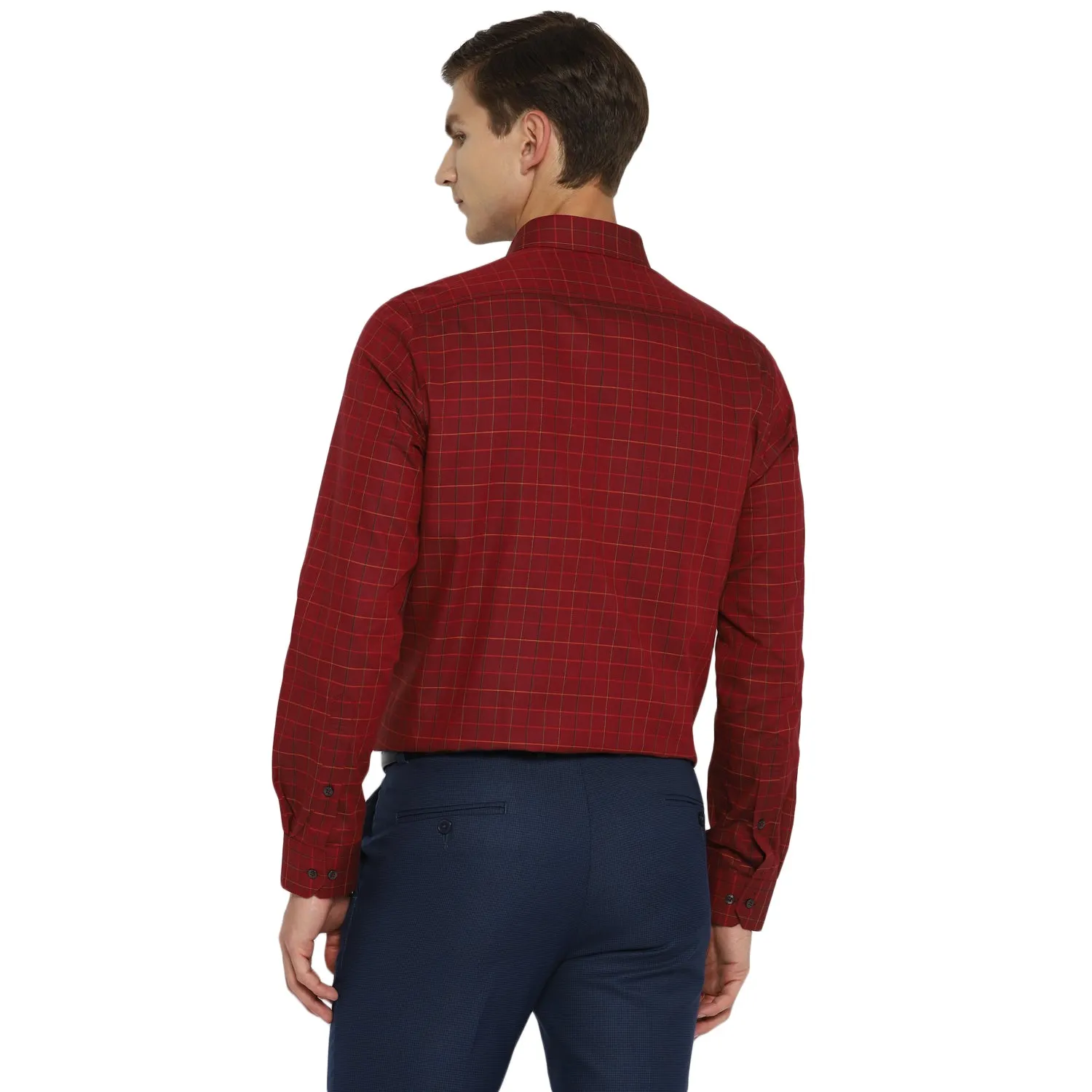 Maroon Cotton Checked Slim Fit Shirts